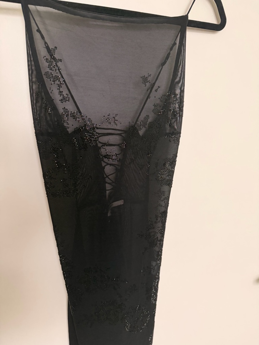 House of CB Amirah Black Mesh Crystal Midi Dress – Size S - Picture 5 of 8